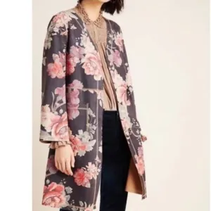 ANTHROPOLOGIE Open Front Rose Kimono Jacket