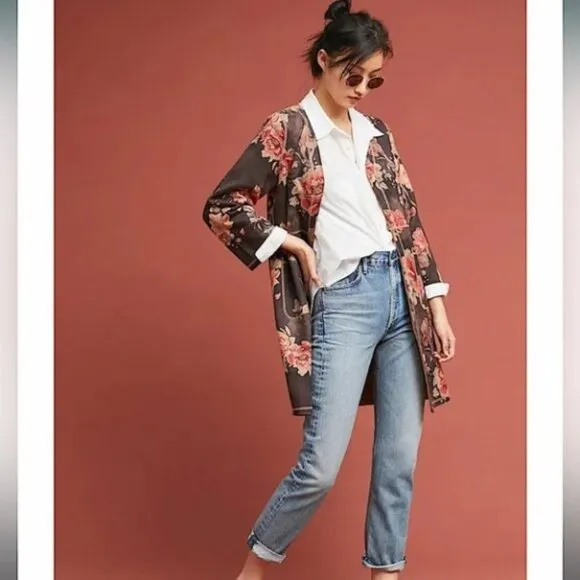 ANTHROPOLOGIE Open Front Rose Kimono Jacket