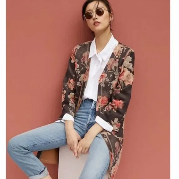 ANTHROPOLOGIE Open Front Rose Kimono Jacket