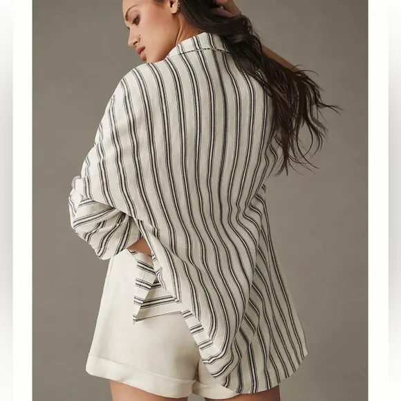 Anthropologie Pilcro Dolman-Sleeve Striped Linen Blazer - Small