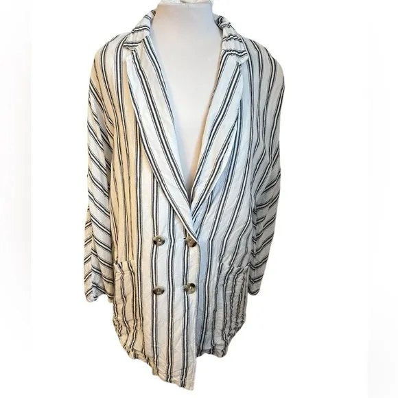 Anthropologie Pilcro Dolman-Sleeve Striped Linen Blazer - Small