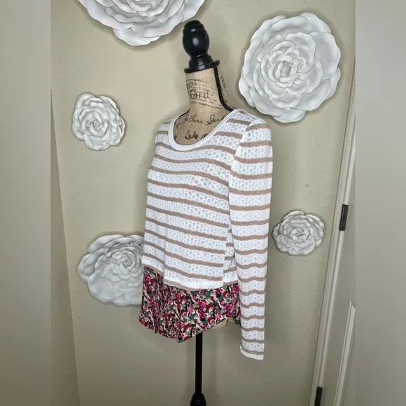 Anthropologie Postmark Ginny Layered Blouse Sweater Cream &amp; Floral Print…
