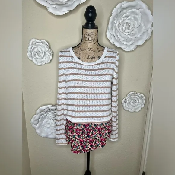Anthropologie Postmark Ginny Layered Blouse Sweater Cream &amp; Floral Print…