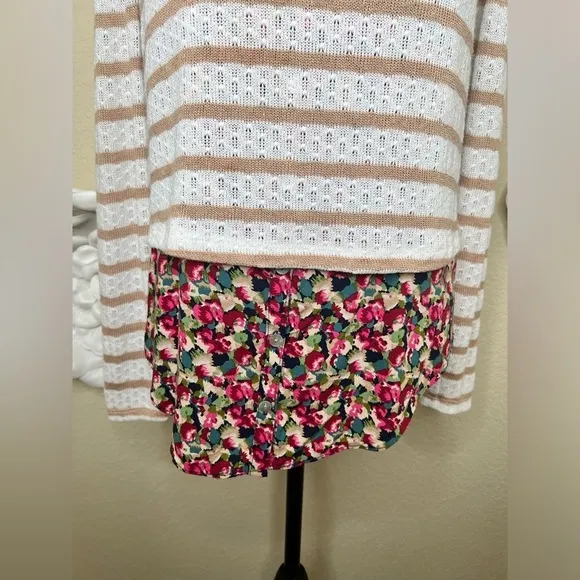 Anthropologie Postmark Ginny Layered Blouse Sweater Cream &amp; Floral Print…