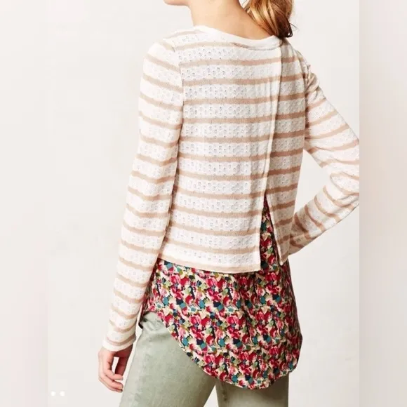 Anthropologie Postmark Ginny Layered Blouse Sweater Cream &amp; Floral Print…
