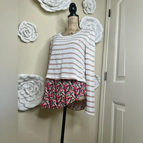 Anthropologie Postmark Ginny Layered Blouse Sweater Cream &amp; Floral Print…
