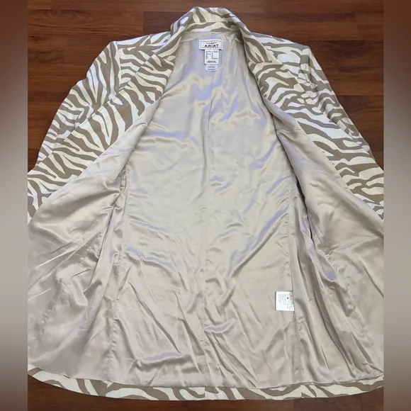 Ariat Safari Blazer Linen Blend 3/4 Sleeves Lined Mid Length Jacket Size Medium