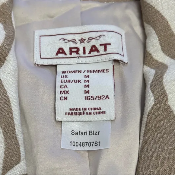 Ariat Safari Blazer Linen Blend 3/4 Sleeves Lined Mid Length Jacket Size Medium