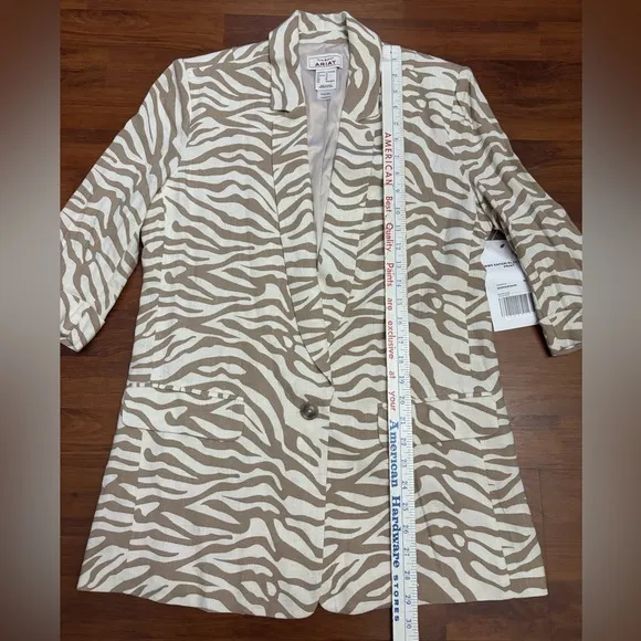 Ariat Safari Blazer Linen Blend 3/4 Sleeves Lined Mid Length Jacket Size Medium