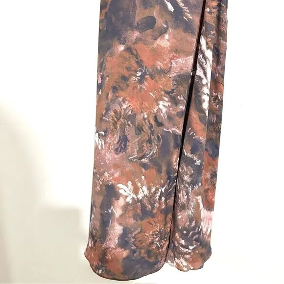 Aritzia Babaton Brown Floral Side Slit Midi Wrap Dress SIZE XS