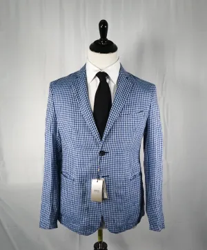 ARMANI COLLEZIONI - Blue & Navy Plaid Check Ultra Light Linen Blazer- 38R