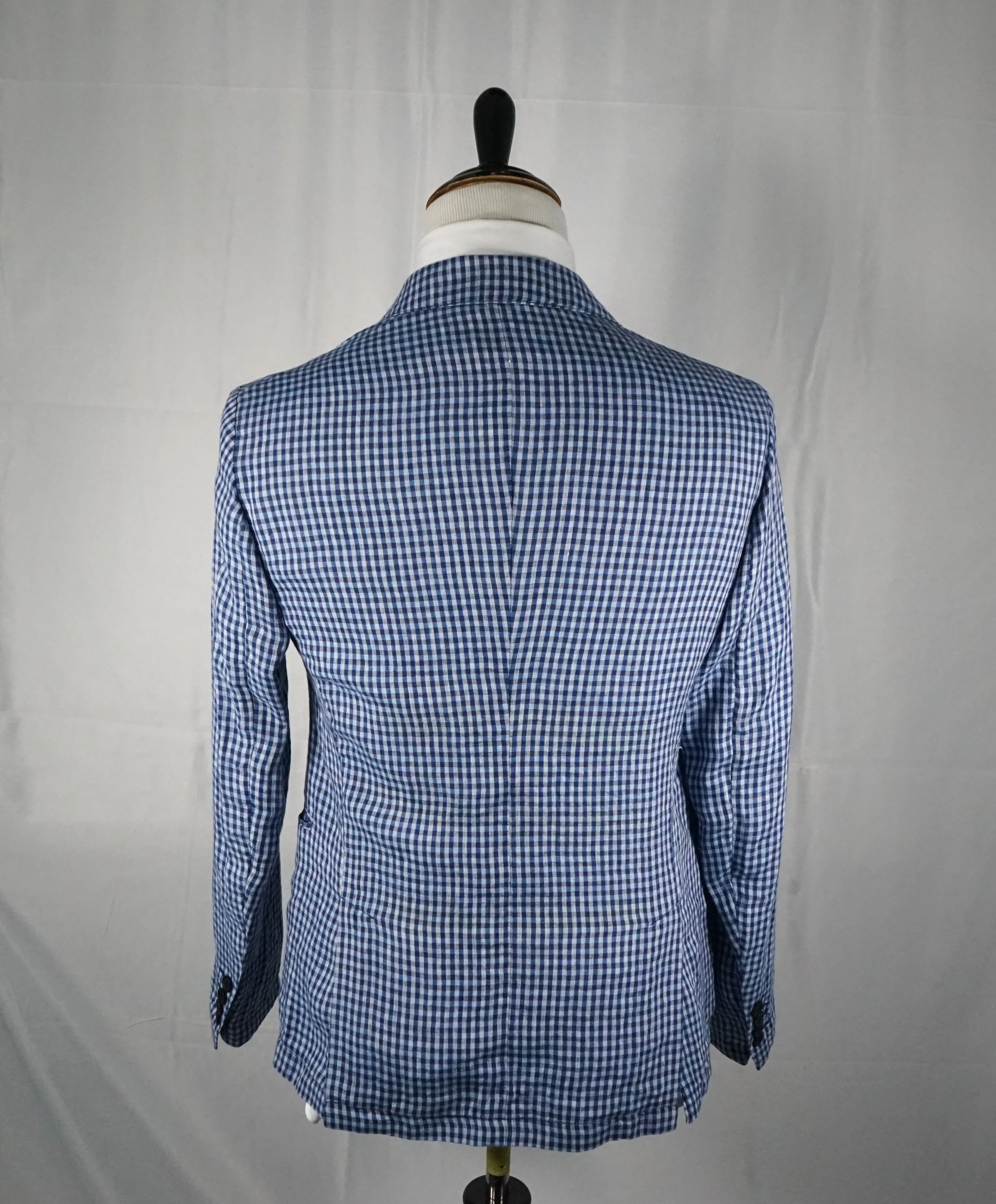 ARMANI COLLEZIONI - Blue & Navy Plaid Check Ultra Light Linen Blazer- 38R