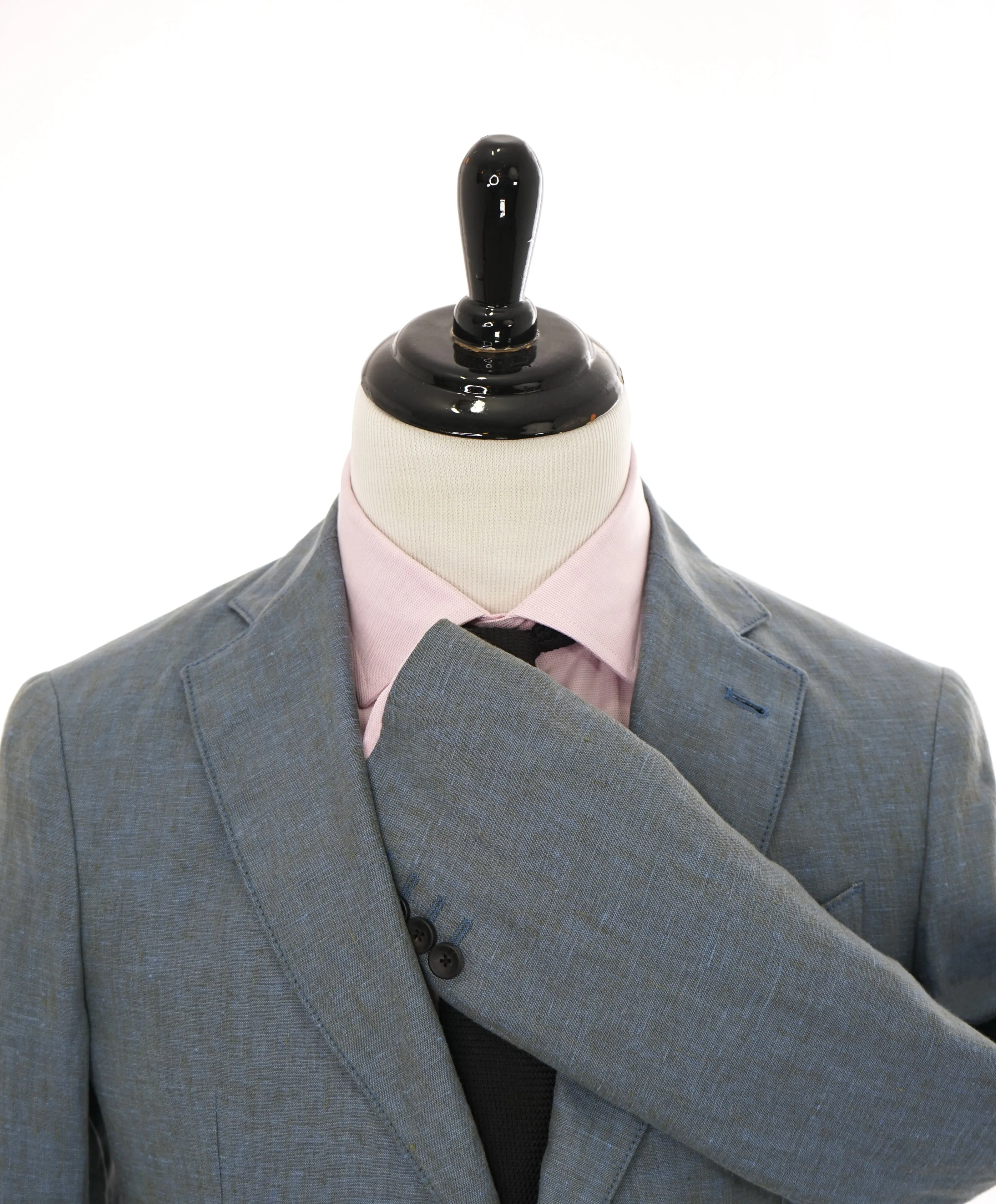 ARMANI COLLEZIONI - Medium Blue Melange Semi-Lined Linen Blazer - 36R