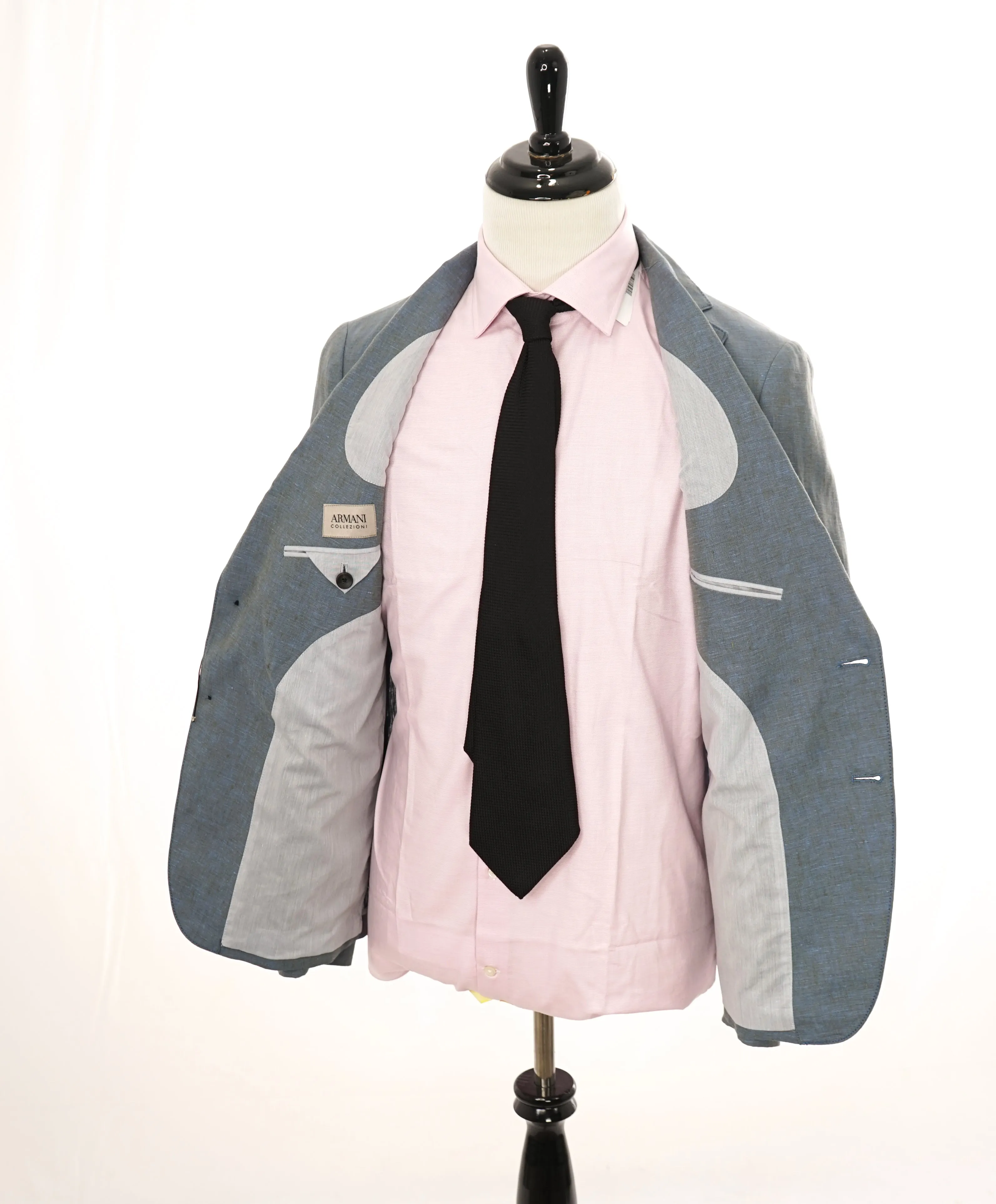 ARMANI COLLEZIONI - Medium Blue Melange Semi-Lined Linen Blazer - 36R