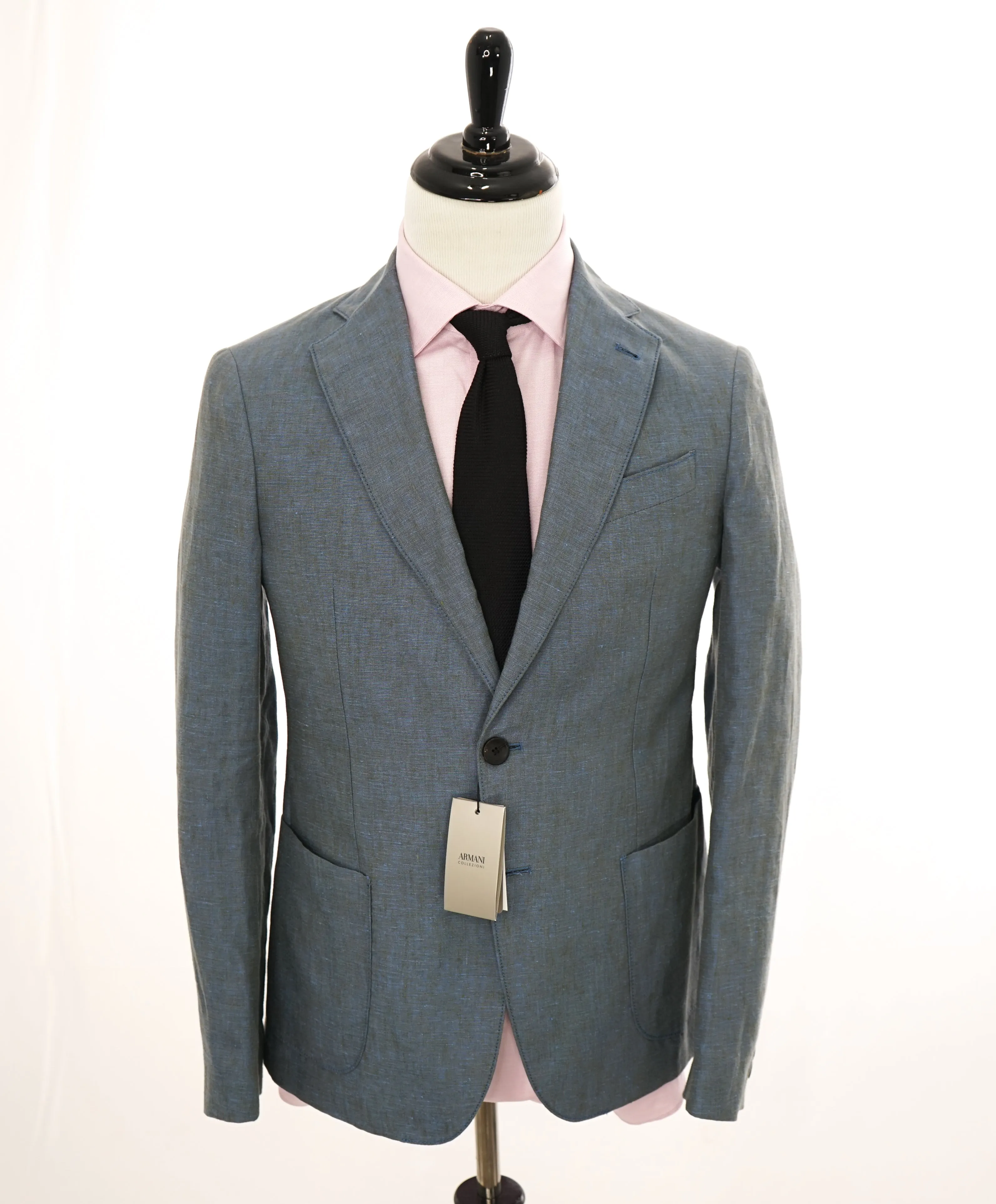 ARMANI COLLEZIONI - Medium Blue Melange Semi-Lined Linen Blazer - 36R