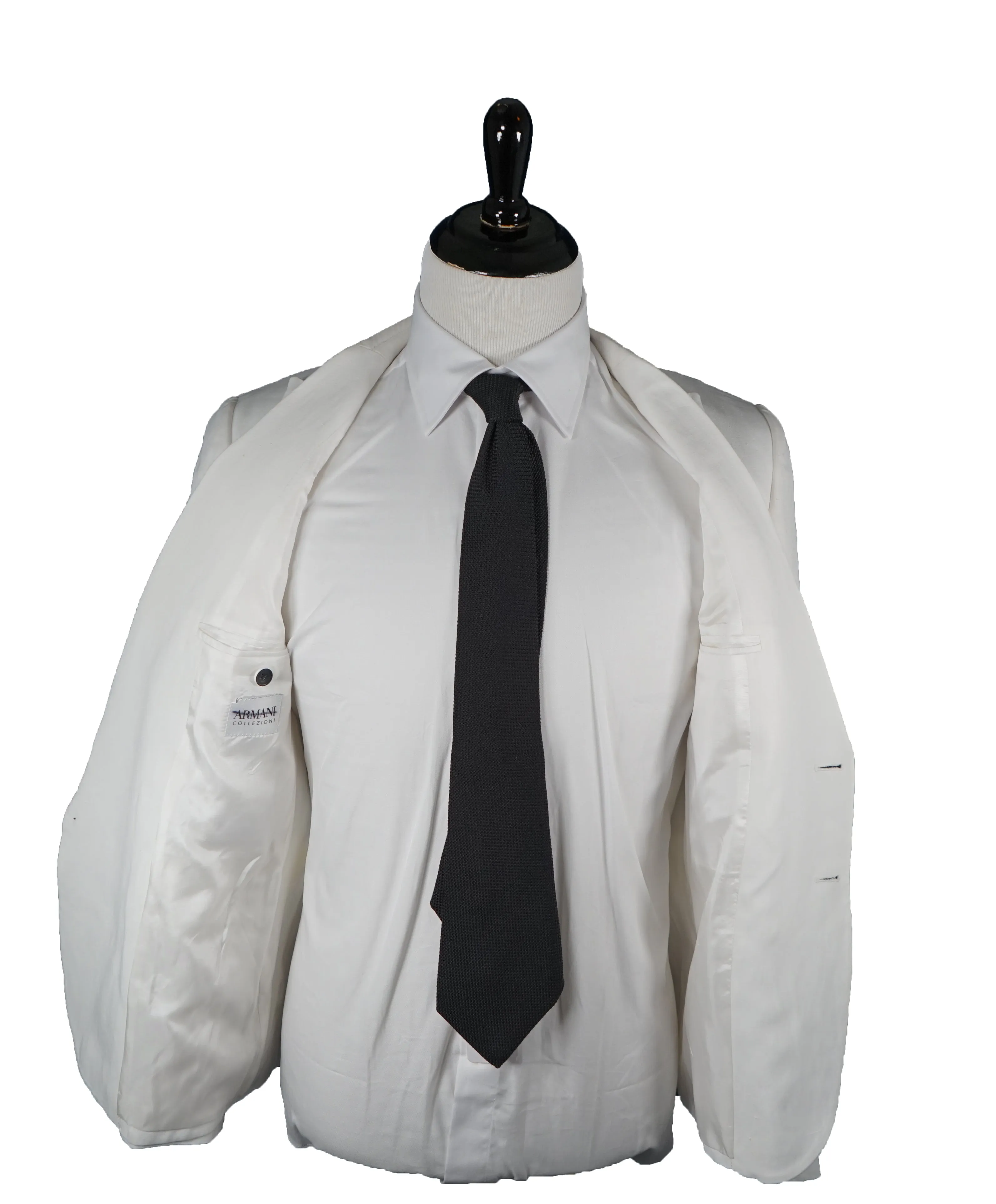 ARMANI COLLEZIONI - Peak Lapel Off White Linen Blend Summer Blazer - 40S