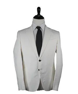 ARMANI COLLEZIONI - Peak Lapel Off White Linen Blend Summer Blazer - 40S