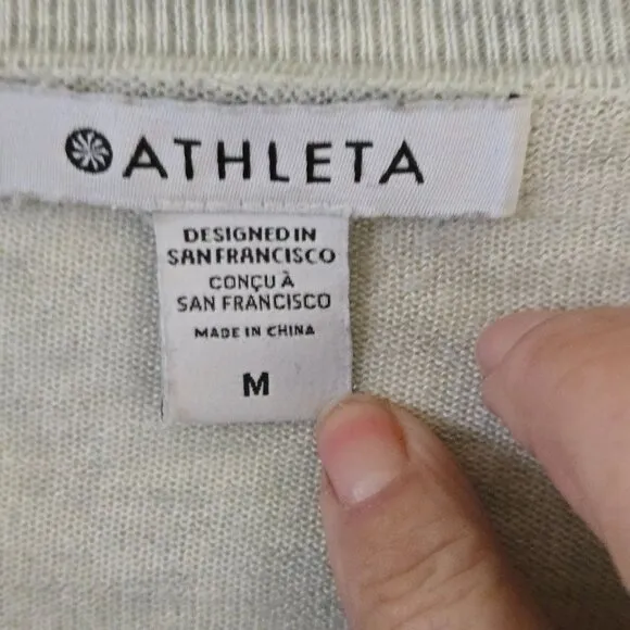 Athleta Light Weight Cardigan Sweater Gray V Neck Wool Blend Size M