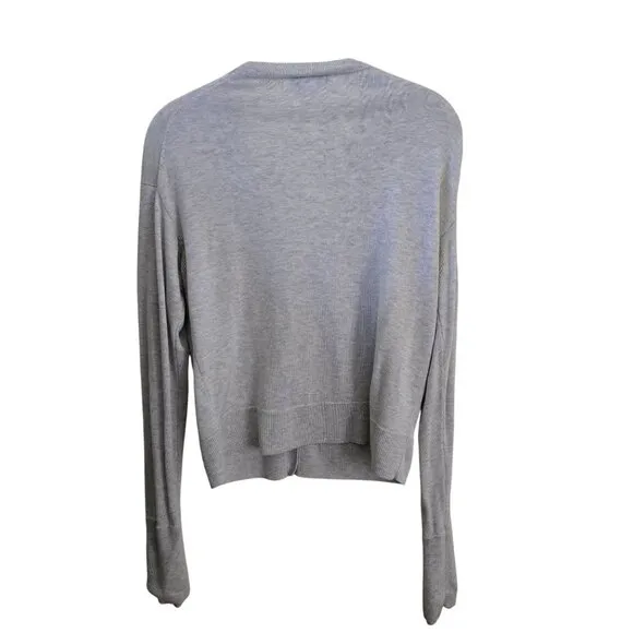 Athleta Light Weight Cardigan Sweater Gray V Neck Wool Blend Size M