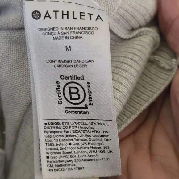 Athleta Light Weight Cardigan Sweater Gray V Neck Wool Blend Size M