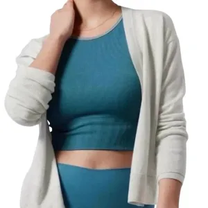 Athleta Light Weight Cardigan Sweater Gray V Neck Wool Blend Size M