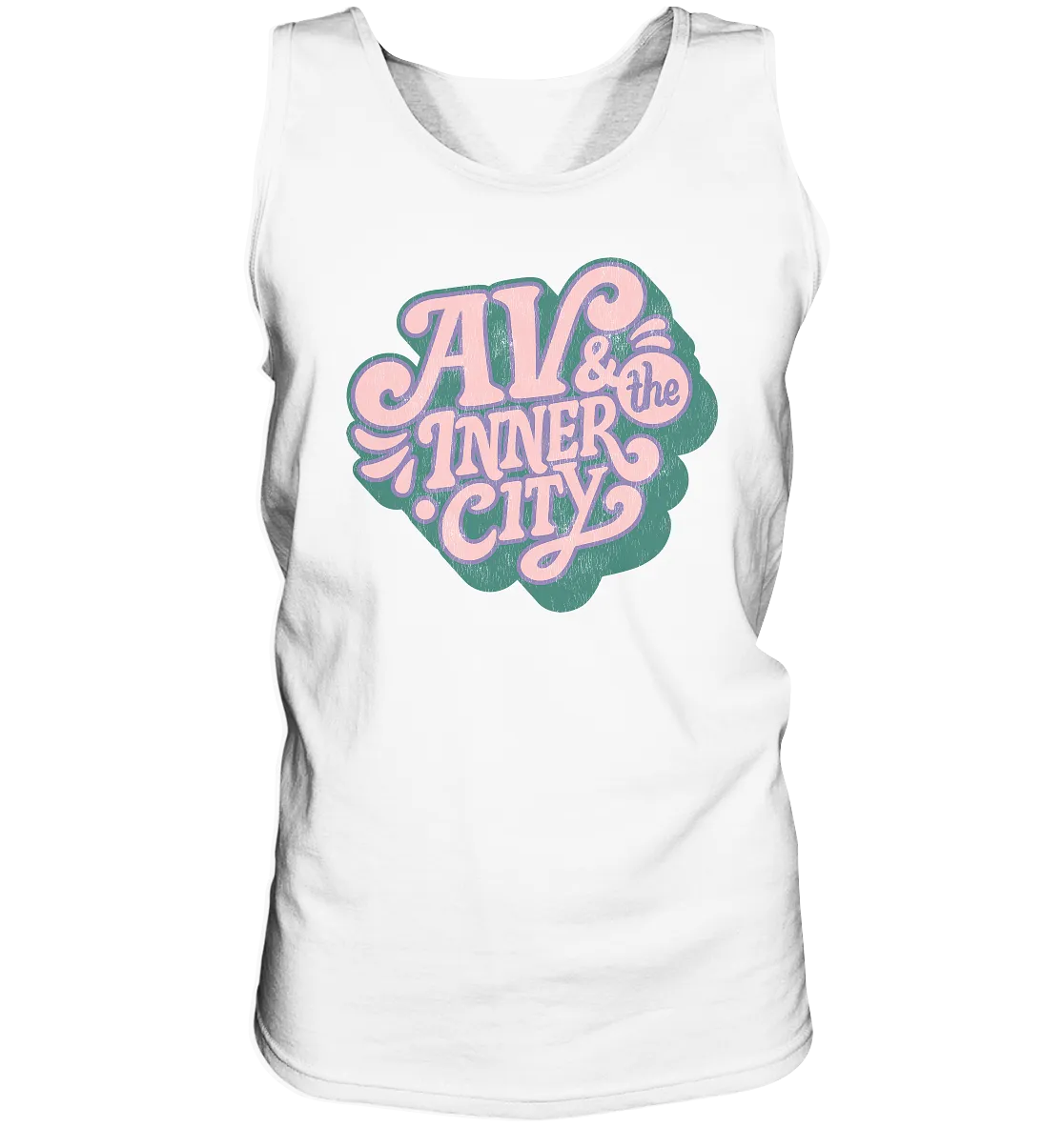 AV & the Inner City / Premium Men's Tank with Green and Pink Logo