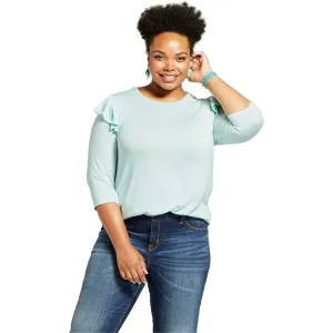 Ava & Viv Women's Plus Size Ruffle Shoulder Fine Gauge Sweater