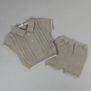 Baby Boys Knitted 2 Piece Outfit - Beige
