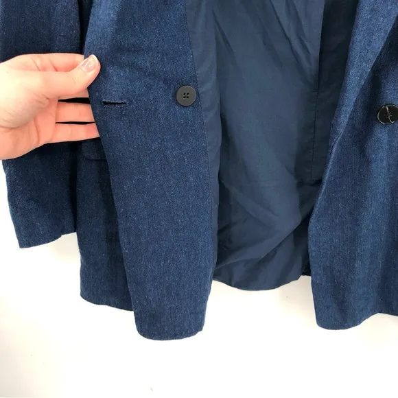 BANANA REPUBLIC Boyfriend Fit Linen Blend Blazer 6 Double Breasted Blue Summer