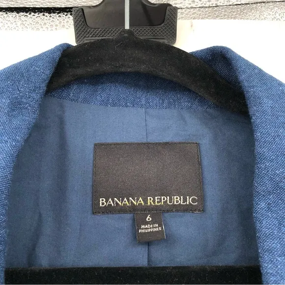 BANANA REPUBLIC Boyfriend Fit Linen Blend Blazer 6 Double Breasted Blue Summer