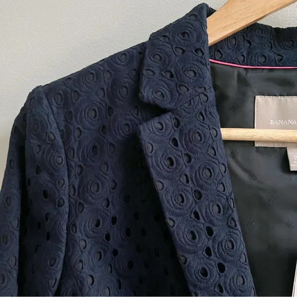 [banana republic] petite cotton eyelet blazer navy blue 10P