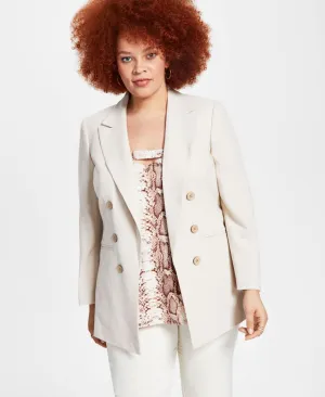 Bar III Womens Open Front Plus Size Linen Faux-Double-Breasted Blazer 10866867