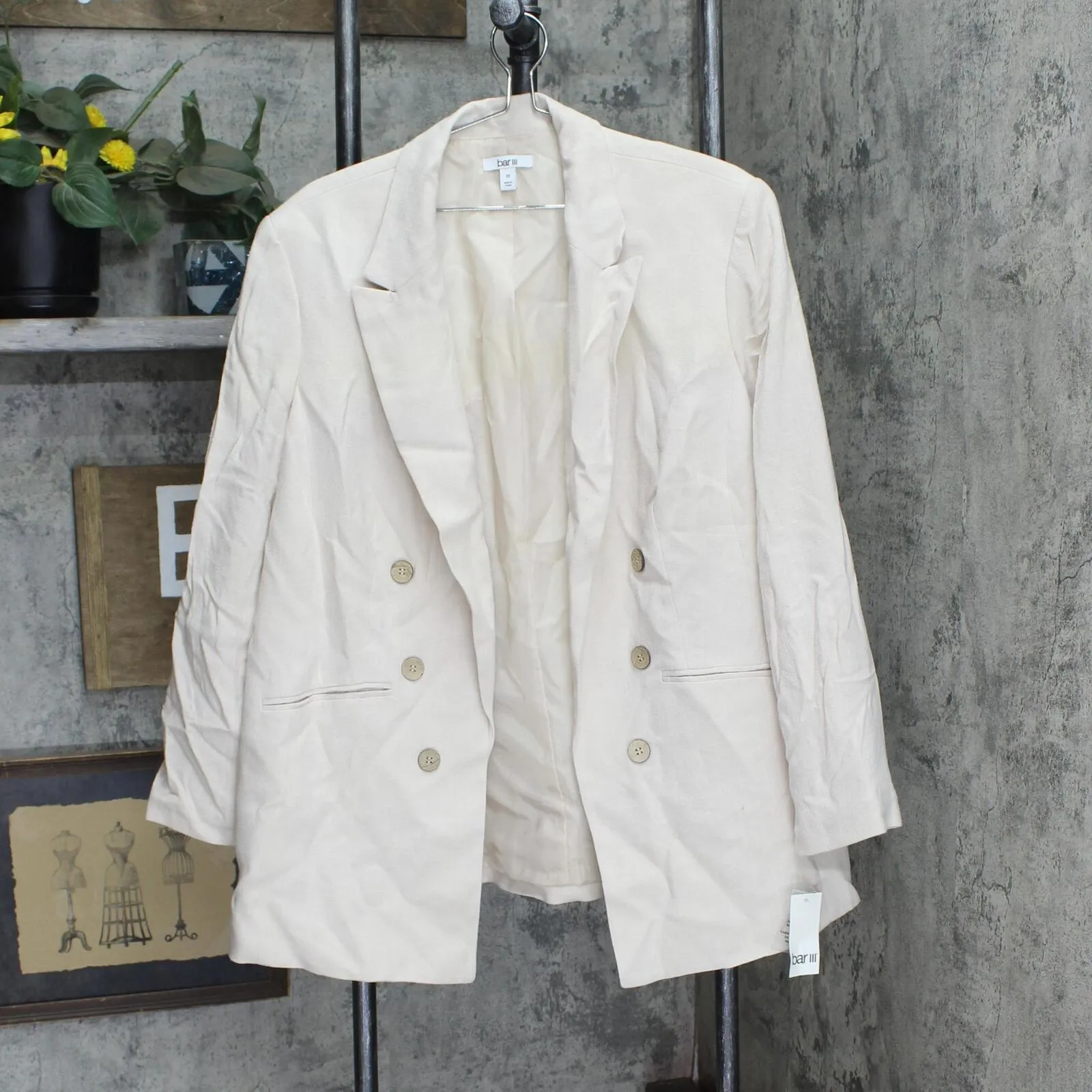 Bar III Womens Open Front Plus Size Linen Faux-Double-Breasted Blazer 10866867