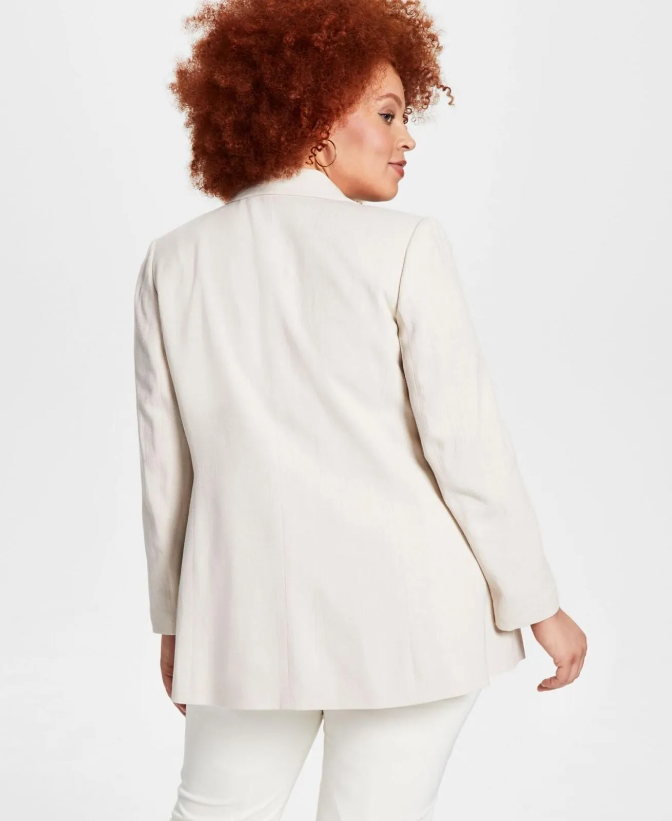 Bar III Womens Open Front Plus Size Linen Faux-Double-Breasted Blazer 10866867