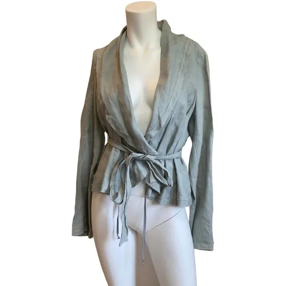 BCBGMaxAzria Light Blue Christian The Wrap Linen Jacket Blazer sz M NWT $282