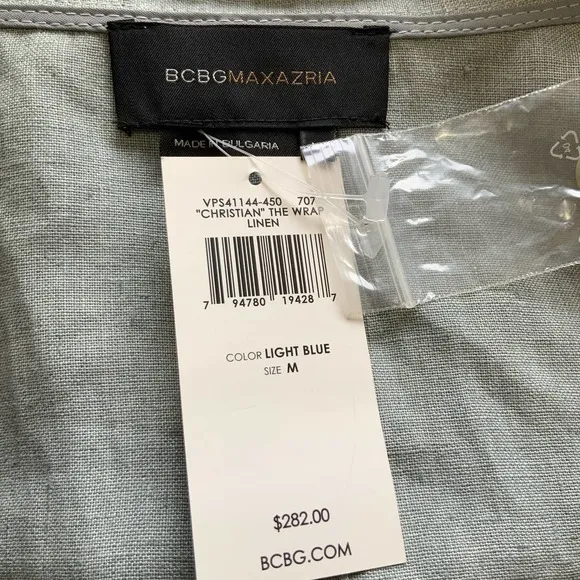 BCBGMaxAzria Light Blue Christian The Wrap Linen Jacket Blazer sz M NWT $282