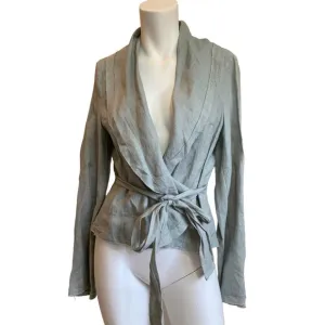 BCBGMaxAzria Light Blue Christian The Wrap Linen Jacket Blazer sz M NWT $282