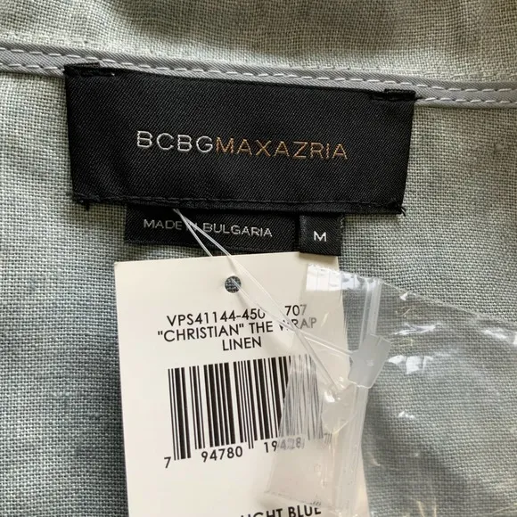 BCBGMaxAzria Light Blue Christian The Wrap Linen Jacket Blazer sz M NWT $282