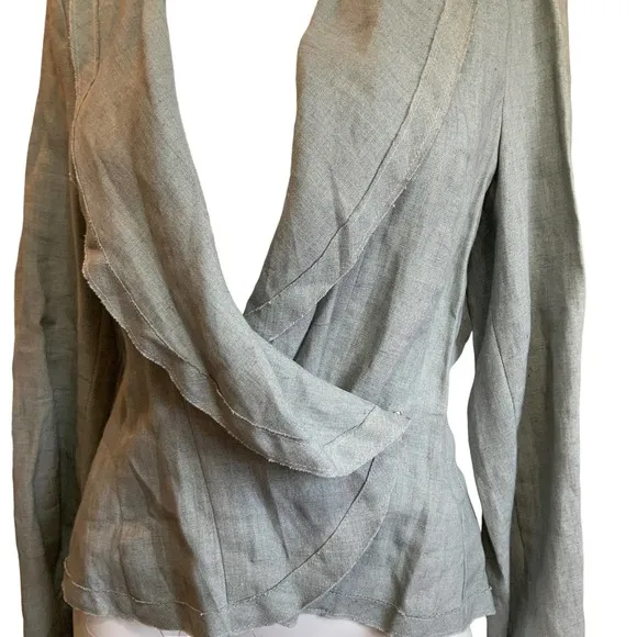 BCBGMaxAzria Light Blue Christian The Wrap Linen Jacket Blazer sz M NWT $282
