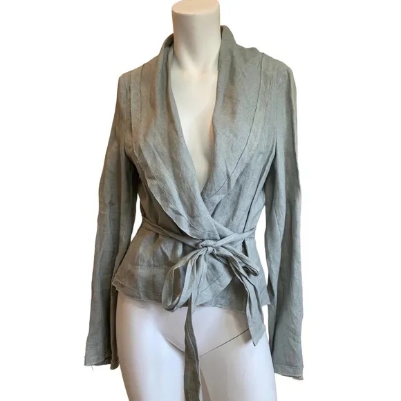 BCBGMaxAzria Light Blue Christian The Wrap Linen Jacket Blazer sz M NWT $282