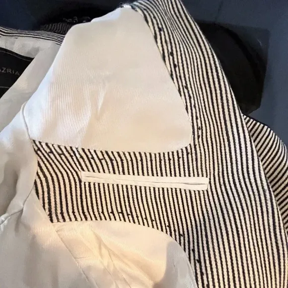 BCBGMaxazria striped beaded neckline Martine 1 button blazer work career XXS