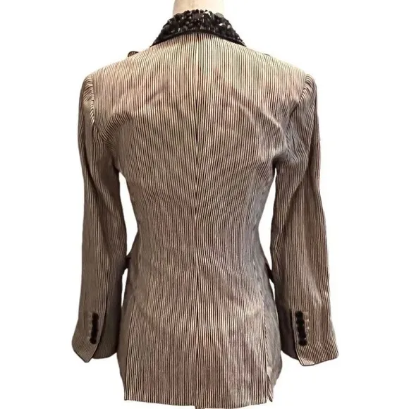 BCBGMaxazria striped beaded neckline Martine 1 button blazer work career XXS