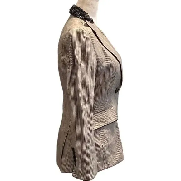 BCBGMaxazria striped beaded neckline Martine 1 button blazer work career XXS