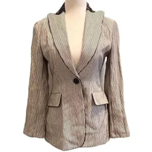 BCBGMaxazria striped beaded neckline Martine 1 button blazer work career XXS