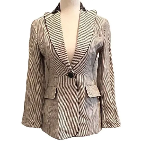 BCBGMaxazria striped beaded neckline Martine 1 button blazer work career XXS