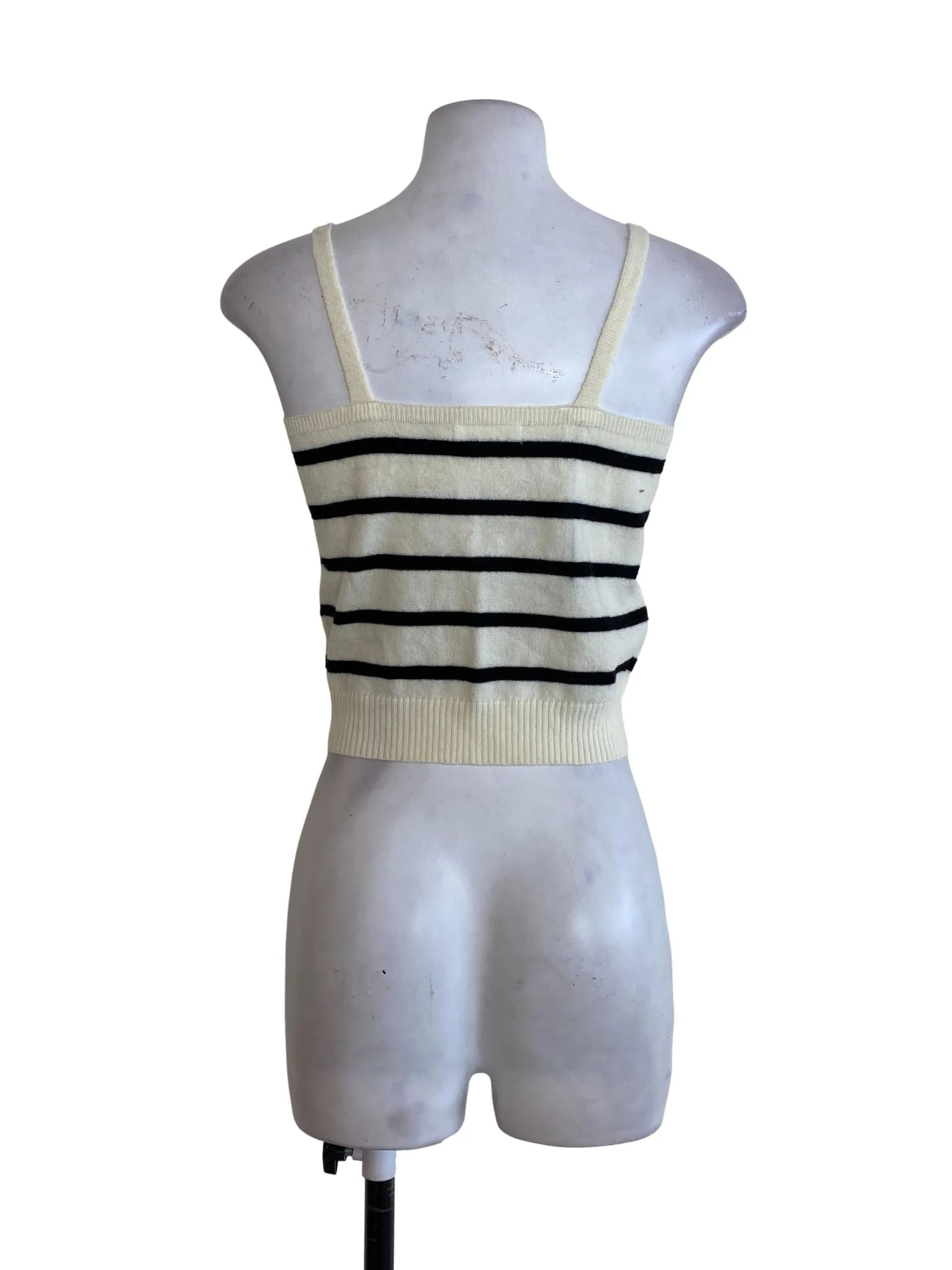 Beige Striped V Neck Top