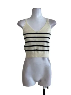 Beige Striped V Neck Top