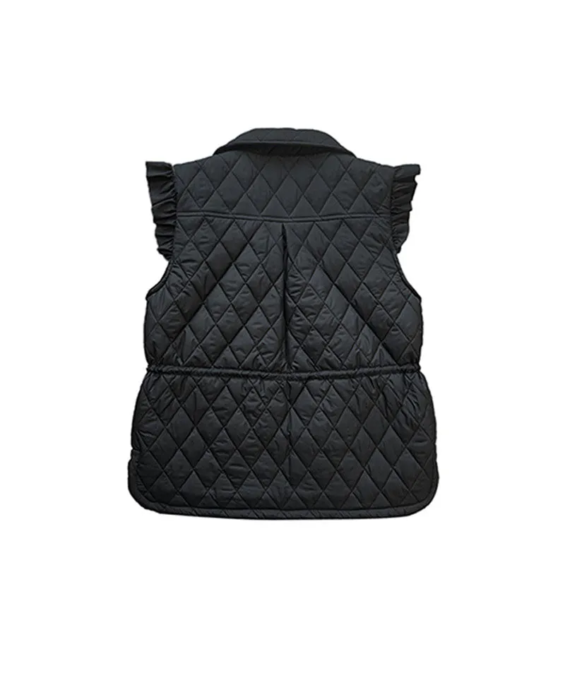 BENECIA 12 Frill Quilted Vest - Black