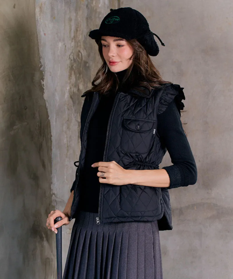 BENECIA 12 Frill Quilted Vest - Black