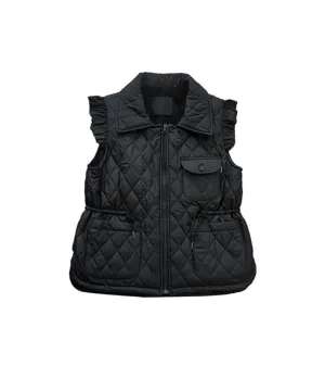 BENECIA 12 Frill Quilted Vest - Black